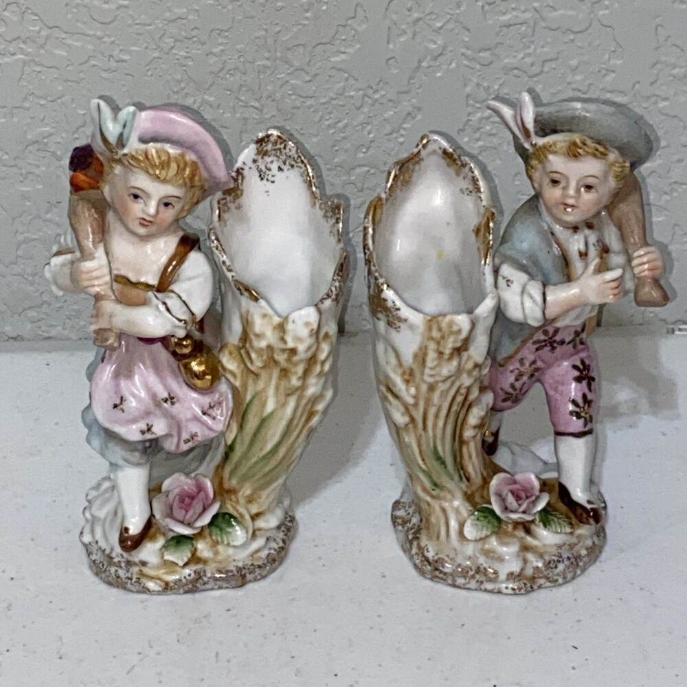 VTG Small Flower Floral Vases Set Of 2 UCAGCO‎ Ceramics Japan Boy Girl Travelers